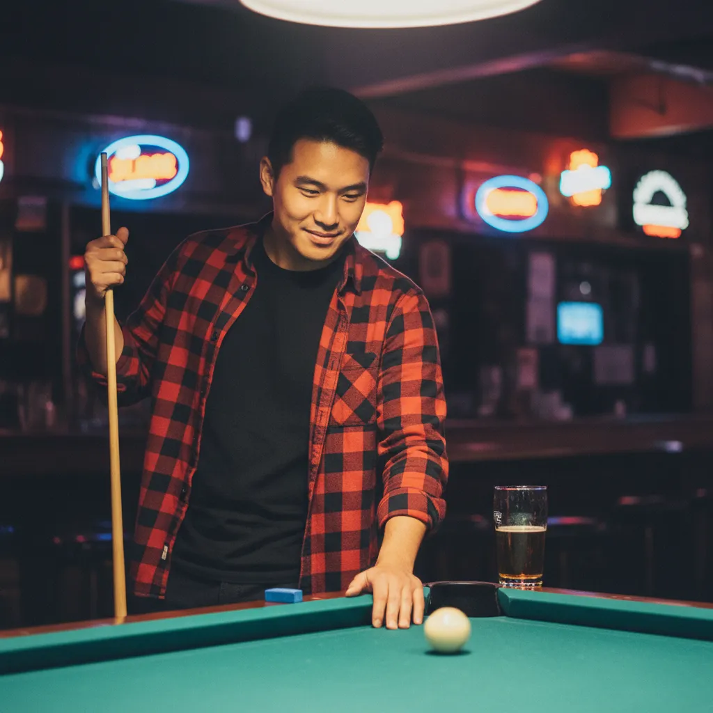 Cơ thủ bida thực hiện cú đánh với sự tập trung cao độ